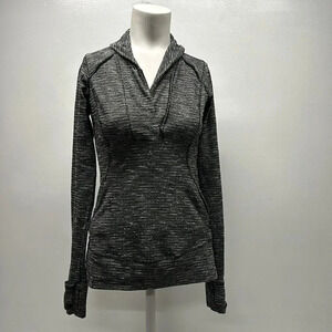 Lululemon Think Fast Pullover Long Sleeve Top Charcoal Herringbone Black Size 6